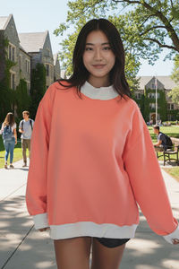 OEM Women's Winter Heavy Weight Polyester Cotton Two-Tone Printed <b>Mock</b> Neck Streetwear Front Pullover Sweatshirt Embroidery - Product Image 3
