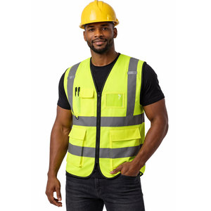 Hi-Vis Yellow Reflective Safety Vest Men's Breathable Polyester Casual Work Outerwear Summer Regular Fit Collarless - Product Image 1