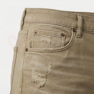 Shorts Bermuda en jean déchiré kaki pour homme, taille mi-haute, avec ourlet retroussé - Product Image 5
