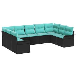 Juego de sofás de jardín de ratán sintético negro de 9 piezas con cojines - Product Image 2