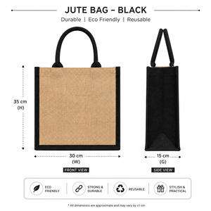 Jute Tote <b>Bag</b> Small Size Black Trim Top Handle <b>Reusable</b> Heavy Duty Beach & Gift Use Groceries Carrier - Product Image 2