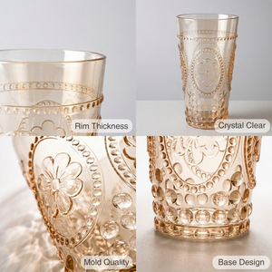 [Holar] Verre à boire en plastique de 20 oz de fabrication taïwanaise, design vintage à fleurs ambrées en relief, pour la maison, les cafés, l'extérieur - Product Image 4