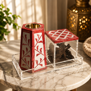 Premium Wooden Bone Inlay Arabic Bakhoor Burner Set with Tray & Storage <b>Box</b> For Ramadan <b>Eid</b> <b>Gift</b> Decorative Islamic Oud Burner - Product Image 6