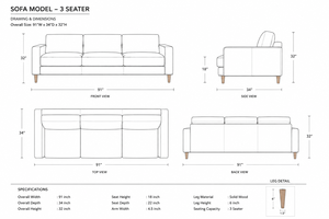 Elegant Cognac Leather <b>Sofa</b> 3 Seat Mid Century Modern Couch Solid Wood Frame Comfortable Living Room Lounge Furniture - Product Image 2