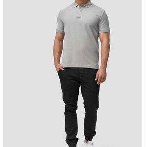 Polo en coton piqué gris à manches courtes pour homme, respirant, coupe classique, couleur unie, design tricoté, boutons sur le devant - Product Image 2