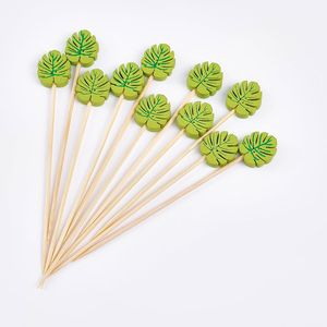 100 Pezzi Stuzzicadenti Decorativi in Legno di Bambù a Forma di Foglia Verde da 12 cm per Antipasti e Cocktail Party - Foglie di Palma - Product Image 4
