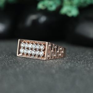 Rectangle Cluster Moissanite <b>Ring</b> 925 Sterling Silver Rose Gold Plated | Multi Stone Diamond Look <b>Statement</b> <b>Ring</b> for Women - Product Image 3