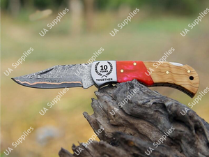 Cuchillo Plegable Hecho a Mano de Acero Damasco Sanmai con Mango de Madera de Olivo y Resina, Personalizable OEM/ODM, Venta al por Mayor, 6.5 Pulgadas de Longitud Total - Product Image 5