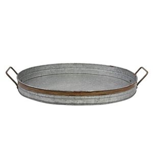 Bandeja Ovalada Galvanizada con Borde Oxidado y Asas Metálicas, Bandeja Decorativa Estilo Rústico para Cocina y Decoración del Hogar - Product Image 1