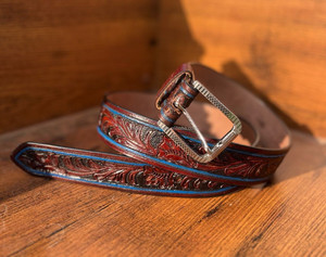 El más vendido, cinturón floral occidental de cuero labrado a mano a la moda de vaquero para hombre, cinturones de cuero genuino marrón Premium tallados a mano - Product Image 2