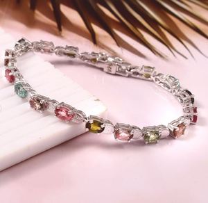 Pulsera de tenis de turmalina multicolor con gemas, plata de ley 925 chapada en oro, lujo elegante certificado, regalo de joyería para mujer - Product Image 5