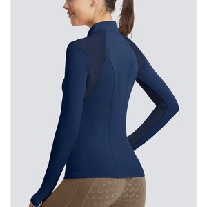 Camiseta de equitación de manga larga con cremallera de un cuarto para mujer, de calidad premium, azul marino, de secado rápido, con paneles de malla, para equitación, OEM ODM - Product Image 3