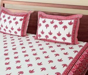 Tela de Sábanas de Algodón Puro con Estampado Floral, con Funda de Almohada, Ropa de Cama Doble India, Venta al Por Mayor - Product Image 2