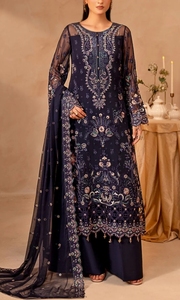 Costume pakistanais brodé gris bleu, 3 pièces, longueur au sol, shalwar kameez, vêtements de fête pour femmes - Product Image 3
