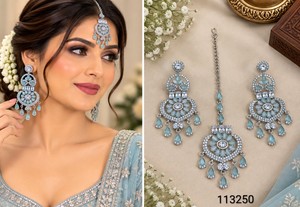 Boucles d'oreilles classiques plaquées argent, serties de pierres Kundan, design Paisley, haute qualité, pour femmes, bijoux de mariage - Product Image 6