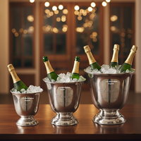 Premium Polierter Versilberter Champagnerkühler-Set Eleganter Standfuß-Weinkühler Hochzeits- und Partyzubehör Barware Weinkübel