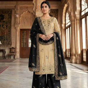 Luxury Embroidery Work <b>Kurti</b> Sharara Set with Dupatta Traditional Indian Ethnic Wear for Wedding & Festive - Product Image 1