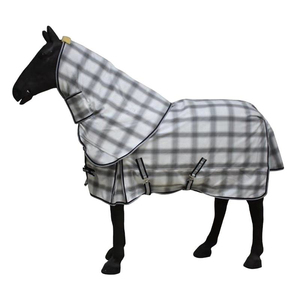 Manta para Caballo Impermeable de Tela a Cuadros Azules con Solapa Grande para la Cola y 2 Correas para las Patas, para Uso en Exteriores en Verano - Product Image 2