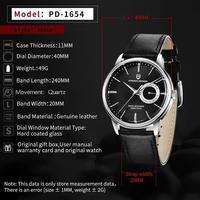 Montre Pagani Design PD-1654 pour homme, quartz, bracelet en cuir, étanche 100M, date automatique, style business, vente en gros OEM ODM personnalisée.