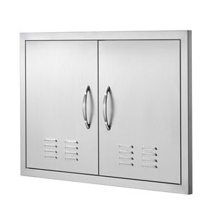 Porta Doppia per Cucina Esterna in Acciaio Inox 30W X 21H Pollici con Maniglie a Incasso e Verticali a Muro - Product Image 1