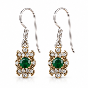 H.A. Boucles d'oreilles pendantes en argent avec pierres de zircon rondes, motif unisexe, faites à la main en argent allemand, vente en gros par lot, Rajasthan - Product Image 1