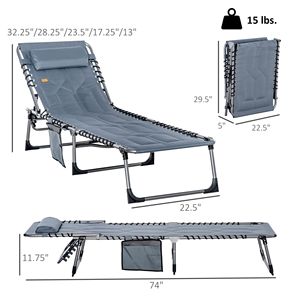 Sdraio Pieghevole Imbottita Reclinabile con 5 Posizioni, Cuscino e Tasca per Spiaggia, Terrazza, Prato o Pesca di Sunba - Product Image 3