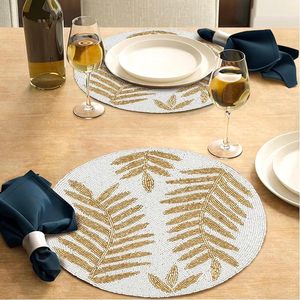 Leaf <b>Beaded</b> Design Colored <b>Beaded</b> Placemat Best for Table Decor Home Decor <b>Coaster</b> Mat <b>Beaded</b> Design and Shaped - Product Image 1