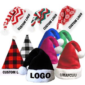 หมวกซานต้าคริสต์มาสแบบดั้งเดิมสีแดง หมวกเทศกาลซานตาคลอสพร้อมปีกหมวกขนสัตว์สีขาวที่สวมใส่สบายและพู่ห้อยสำหรับงานปาร์ตี้คริสต์มาส - Product Image 1