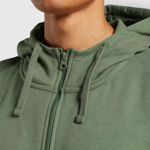 Sweat à capuche zippé vert olive pour homme, coupe classique, en molleton, décontracté, couleur unie, avec poches, idéal pour l'automne - Product Image 5