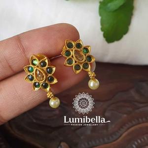 14K Gold Plated Brass Stud Earrings with Zircon and Diamond Number Shape - Product Image 2