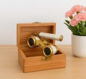 Gafas de Teatro Modernas de Calidad, Estilo Vintage Marrón, Latón Chapado en Oro, con Lente Pulida de Nácar, Telescopio Mini Compacto de 4 Pulgadas - Product Image 3