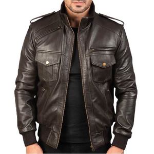 Chaqueta de Cuero, Piel de Oveja Auténtica, Cierre de Cremallera, Cuello Alto, Puños de Punto Acanalado, Seis Bolsillos Exteriores y Dos Interiores - Product Image 2