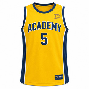Academy Basketball Jersey Yellow Navy Sublimated Moisture Wicking Tank <b>Top</b> Adult Unisex All Seasons - Product Image 1