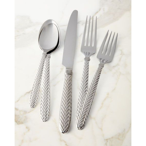 Ensemble de couverts modernes en métal avec poignées tressées, argenté poli, passe au lave-vaisselle, pour la vaisselle de mariage - Product Image 1