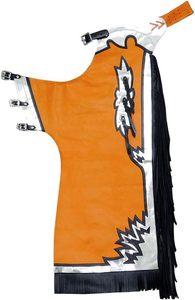 Pantalones de Montar a Caballo para Mujer, Color Naranja con Flecos Negros y Hebillas Plateadas - Product Image 4