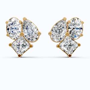 14K Solid Gold Mixed Shape Lab Grown Diamond Three Stone Cluster <b>Stud</b> <b>Earrings</b> Bridal Wedding <b>Fine</b> Jewelry Trendy IGI Certified - Product Image 1