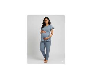 Best Selling Maternity Pajama Set Solid Blue Sleeveless Neck <b>Mini</b> Loose Fit Breathable Organic Cotton Spandex Quick Dry Summer - Product Image 1