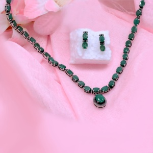 Solid 925 Sterling Silver Bohemian Style Women's Engagement Gift Statement Necklace <b>Stud</b> <b>Earrings</b> Set Natural Emerald Gemstone - Product Image 2