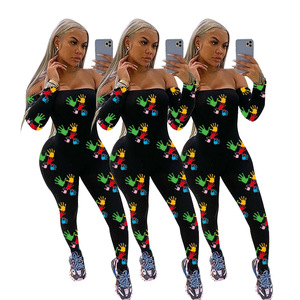 Mono largo negro de mujer con hombros descubiertos, estampado a mano colorido, cintura alta, ajuste ceñido, para discoteca, largo completo - Product Image 1