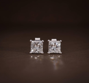 ต่างหูเพชร IGI Certified Lab Diamond เงินแท้ 925 ชุบเงิน ทรงปรินเซสคัท สี F สไตล์วินเทจ สำหรับงานหมั้น งานแต่งงาน หรืองานเลี้ยงสุดหรู - Product Image 1