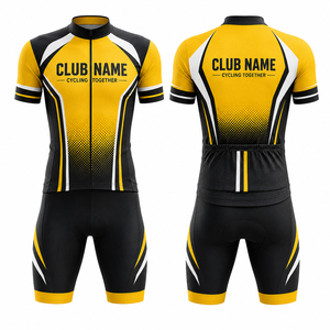 Conjunto de Jersey de Ciclismo Personalizado para Hombre, Amarillo y Negro, Sublimado, Transpirable, de Poliéster, con Nombre del Club, para Ciclismo en Equipo - Product Image 1