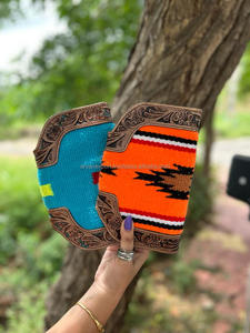 New Stylish Western Aztec Tooled Leather Clutch Real Handmade Vintage Brown Tooling <b>Purses</b> Unique Aztec Quilted Leather Clutch - Product Image 4