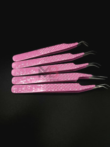 แหนบสแตนเลสสีชมพูสด ปลายเรียบสำหรับต่อขนตา - Product Image 3