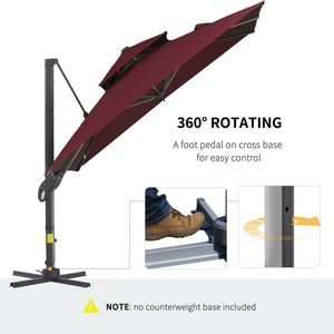 Ombrellone da Giardino Girevole a 360° Rosso Vino, 3m di Diametro con Struttura in Alluminio - Product Image 4