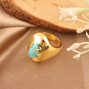 Bague unisexe Kingman Stone, style bohème, plaquée or 18 carats, pierre précieuse de forme marquise, tendance, pour femmes. - Product Image 3