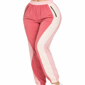 Women Color Blocking Tracksuit Set Half-<b>Zip</b> Full Sleeve Drawstring Pants Sporty Style Spring Wear - Product Image 3