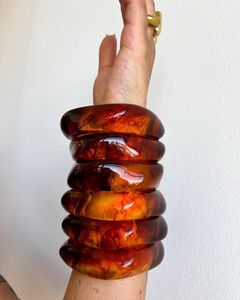 Dark Brown <b>Resin</b> Silver Metallic Bangle Bracelet Stack Women Wide Chunky Smooth Wrist Cuff Fashion Jewelry Acrylic Arm <b>Ring</b> - Product Image 6