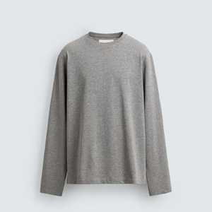 Camiseta de Manga Larga Informal para Hombre, Color Gris Jaspeado, Tejido |   Camiseta Básica de Cuello Redondo 100% Algodón |   OEM/ODM Venta al por Mayor en Blanco |   Antipilling - Product Image 1