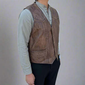 Gilet de moto en cuir véritable marron vintage de qualité supérieure pour homme avec finition classique effet vieilli - Product Image 6