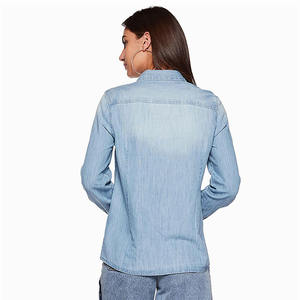 Chemisiers de travail pour femmes en gros ODM OEM, chemise en jean à manches longues, couleur unie en coton, tenue professionnelle - Product Image 2